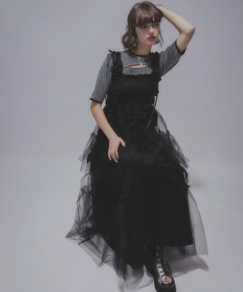 【完売品】ロングフリルギャザーリボンワンピース【HARE】 セール】ロングフリルギャザーリボンワンピース(HARE