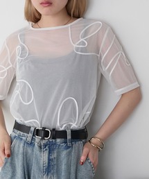 forksy.（フォルクシー）の「【forksy.】ニュアンス柄コード刺繍シアー半袖Tシャツ（Tシャツ/カットソー）」