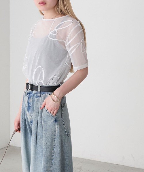 forksy.】ニュアンス柄コード刺繍シアー半袖Tシャツ forksy.│MONO