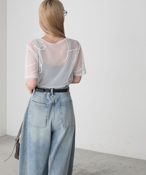 forksy.(フォルクシー)の「【forksy.】ニュアンス柄コード刺繍シアー半袖Tシャツ(Tシャツ/カットソー・レディース・ピンク/ライトパープル/ブラック/サックスブルー/オフホワイト・FREE)」の17枚目の写真
