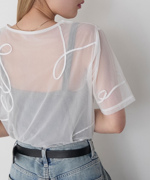 forksy.(フォルクシー)の「【forksy.】ニュアンス柄コード刺繍シアー半袖Tシャツ(Tシャツ/カットソー・レディース・ピンク/ライトパープル/ブラック/サックスブルー/オフホワイト・FREE)」の19枚目の写真