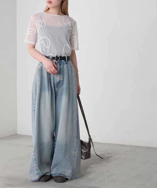 forksy.(フォルクシー)の「【forksy.】ニュアンス柄コード刺繍シアー半袖Tシャツ(Tシャツ/カットソー・レディース・ピンク/ライトパープル/ブラック/サックスブルー/オフホワイト・FREE)」の20枚目の写真