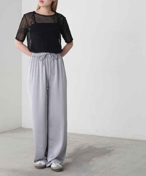 セール】【forksy.】ニュアンス柄コード刺繍シアー半袖Tシャツ