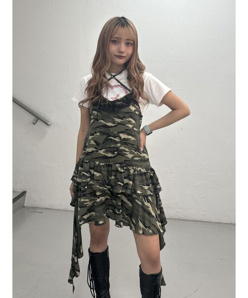 セール】ドレープフリルカットミニワンピース 迷彩 カモフラ