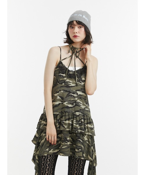 jouetie（ジュエティ）の「ドレープフリルカットミニワンピース 迷彩 カモフラ レオパード（ワンピース・レディース・ブラック/カーキ/ブラウン・MEDIUM）」の4枚目の写真