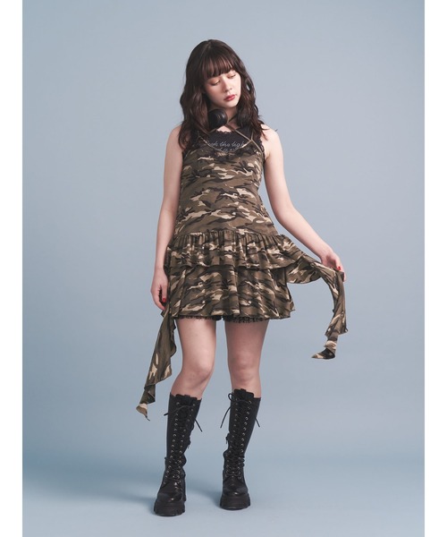 jouetie（ジュエティ）の「ドレープフリルカットミニワンピース 迷彩 カモフラ レオパード（ワンピース・レディース・ブラック/カーキ/ブラウン・MEDIUM）」の13枚目の写真