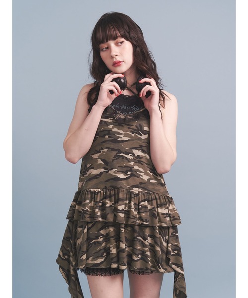 jouetie（ジュエティ）の「ドレープフリルカットミニワンピース 迷彩 カモフラ レオパード（ワンピース・レディース・ブラック/カーキ/ブラウン・MEDIUM）」の11枚目の写真