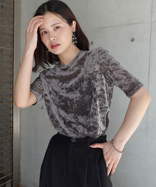 セール】シアーベロアハーフスリーブTシャツ（Tシャツ