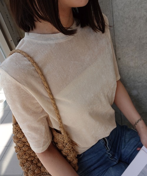CORNERS(コーナーズ)の「シアーベロアハーフスリーブTシャツ(Tシャツ/カットソー・レディース・ブラック/グレー/ブラウン/ベージュ系その他・M)」の5枚目の写真