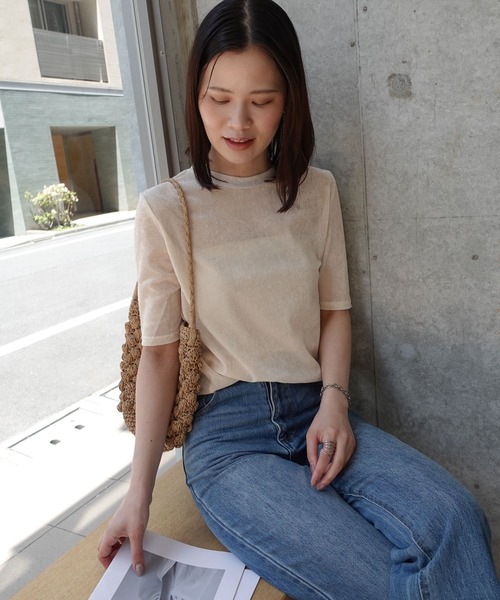 CORNERS(コーナーズ)の「シアーベロアハーフスリーブTシャツ(Tシャツ/カットソー・レディース・ブラック/グレー/ブラウン/ベージュ系その他・M)」の6枚目の写真