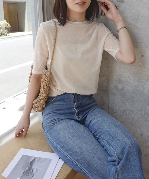 CORNERS(コーナーズ)の「シアーベロアハーフスリーブTシャツ(Tシャツ/カットソー・レディース・ブラック/グレー/ブラウン/ベージュ系その他・M)」の7枚目の写真