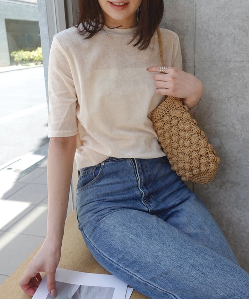 CORNERS(コーナーズ)の「シアーベロアハーフスリーブTシャツ(Tシャツ/カットソー・レディース・ブラック/グレー/ブラウン/ベージュ系その他・M)」の9枚目の写真