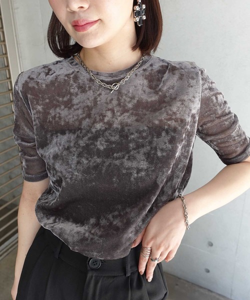 CORNERS(コーナーズ)の「シアーベロアハーフスリーブTシャツ(Tシャツ/カットソー・レディース・ブラック/グレー/ブラウン/ベージュ系その他・M)」の10枚目の写真