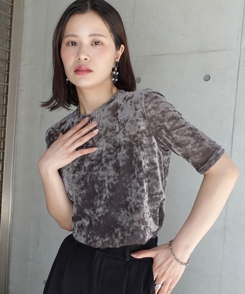 CORNERS(コーナーズ)の「シアーベロアハーフスリーブTシャツ(Tシャツ/カットソー・レディース・ブラック/グレー/ブラウン/ベージュ系その他・M)」の12枚目の写真
