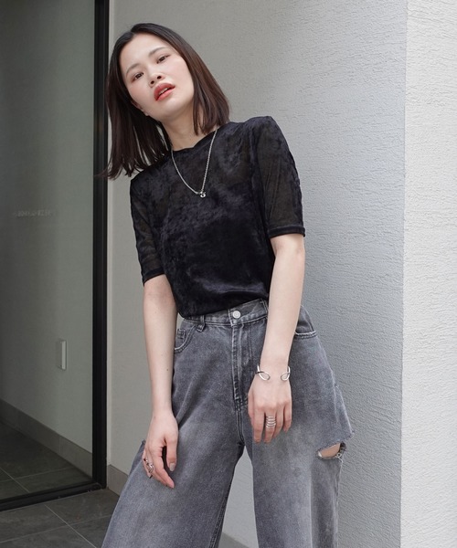 CORNERS(コーナーズ)の「シアーベロアハーフスリーブTシャツ(Tシャツ/カットソー・レディース・ブラック/グレー/ブラウン/ベージュ系その他・M)」の14枚目の写真
