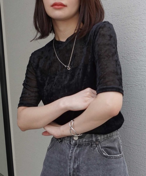 CORNERS(コーナーズ)の「シアーベロアハーフスリーブTシャツ(Tシャツ/カットソー・レディース・ブラック/グレー/ブラウン/ベージュ系その他・M)」の16枚目の写真