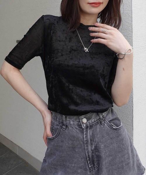 CORNERS(コーナーズ)の「シアーベロアハーフスリーブTシャツ(Tシャツ/カットソー・レディース・ブラック/グレー/ブラウン/ベージュ系その他・M)」の17枚目の写真