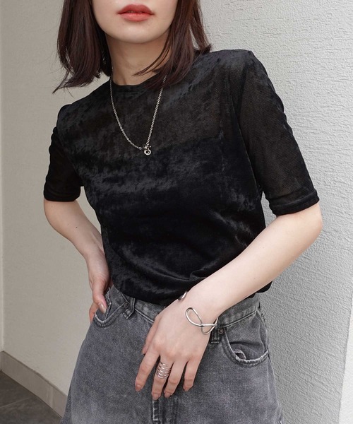 CORNERS(コーナーズ)の「シアーベロアハーフスリーブTシャツ(Tシャツ/カットソー・レディース・ブラック/グレー/ブラウン/ベージュ系その他・M)」の18枚目の写真