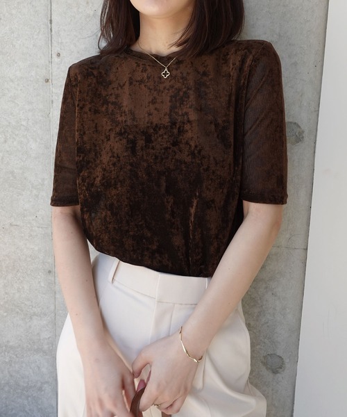 CORNERS(コーナーズ)の「シアーベロアハーフスリーブTシャツ(Tシャツ/カットソー・レディース・ブラック/グレー/ブラウン/ベージュ系その他・M)」の21枚目の写真