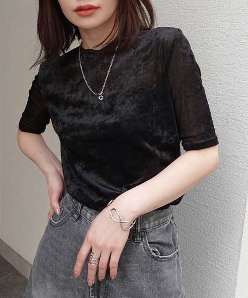 CORNERS(コーナーズ)の「シアーベロアハーフスリーブTシャツ(Tシャツ/カットソー・レディース・ブラック/グレー/ブラウン/ベージュ系その他・M)」の22枚目の写真