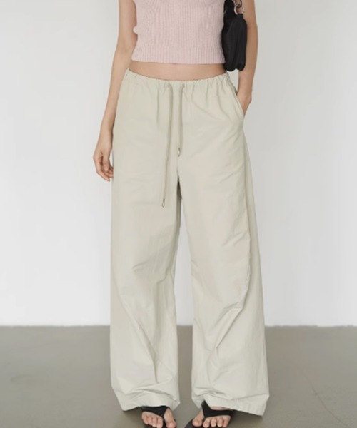 eLLa ウエストフリルパンツ　新品　撥水 セール】コットンナイロン ワイドパンツ EM25s068【EIGHTHMONTH