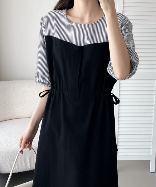 ABITOKYO(アビトーキョー)の「ドロスト異素材切替ワンピース(ワンピース・レディース・ブラック/ネイビー・M/L/XL)」の11枚目の写真