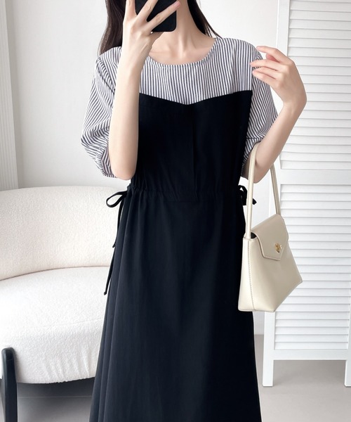 ABITOKYO(アビトーキョー)の「ドロスト異素材切替ワンピース(ワンピース・レディース・ブラック/ネイビー・M/L/XL)」の8枚目の写真