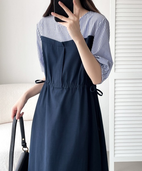 ABITOKYO(アビトーキョー)の「ドロスト異素材切替ワンピース(ワンピース・レディース・ブラック/ネイビー・M/L/XL)」の22枚目の写真
