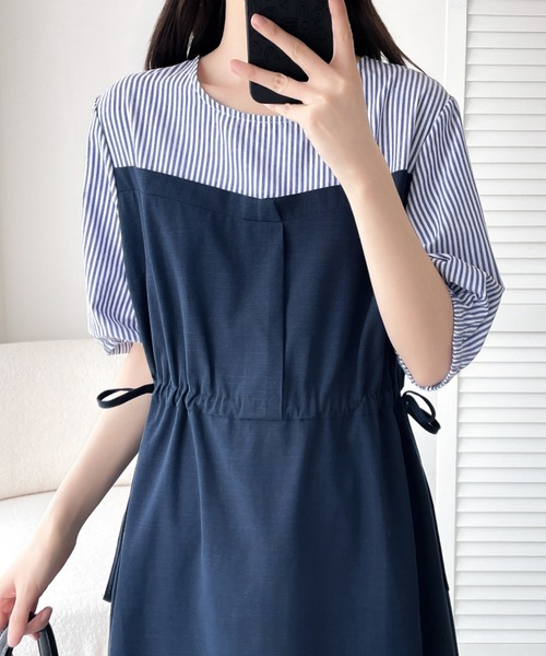 ABITOKYO(アビトーキョー)の「ドロスト異素材切替ワンピース(ワンピース・レディース・ブラック/ネイビー・M/L/XL)」の5枚目の写真