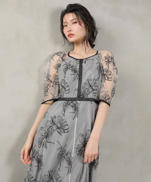 Kana（カナ）の「フラワー刺繍 フレアワンピース パーティー ドレス 結婚式 お呼ばれ オケージョン（ドレス・レディース・グレー/ブラック系その他2・M）」の15枚目の写真