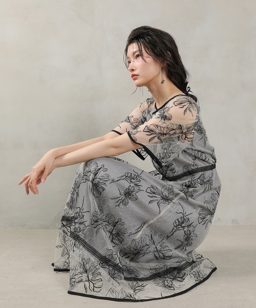 Kana（カナ）の「フラワー刺繍 フレアワンピース パーティー ドレス 結婚式 お呼ばれ オケージョン（ドレス・レディース・グレー/ブラック系その他2・M）」の16枚目の写真