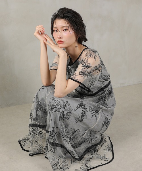 Kana（カナ）の「フラワー刺繍 フレアワンピース パーティー ドレス 結婚式 お呼ばれ オケージョン（ドレス・レディース・グレー/ブラック系その他2・M）」の17枚目の写真
