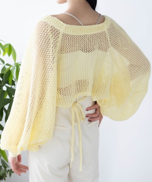 CLEAR BASIC（クリアベーシック）の「メッシュガウンニット[着回し力抜群 レイヤード 大人 カジュアル]≪SS新作≫（カーディガン/ボレロ・レディース・ブラック/ピンク/イエロー/アイボリー/モカ/カーキ・F）」の5枚目の写真
