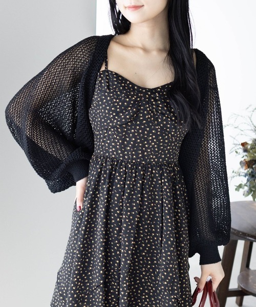 CLEAR BASIC（クリアベーシック）の「メッシュガウンニット[着回し力抜群 レイヤード 大人 カジュアル]≪SS新作≫（カーディガン/ボレロ・レディース・ブラック/ピンク/イエロー/アイボリー/モカ/カーキ・F）」の3枚目の写真