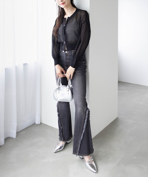 CLEAR BASIC（クリアベーシック）の「ダブルジップメッシュニットトップス［大人 カジュアル サマーニット］≪SS新作≫（ニット/セーター・レディース・ライトベージュ/ブラック/イエロー・F）」の7枚目の写真