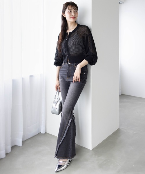 CLEAR BASIC（クリアベーシック）の「ダブルジップメッシュニットトップス［大人 カジュアル サマーニット］≪SS新作≫（ニット/セーター・レディース・ライトベージュ/ブラック/イエロー・F）」の8枚目の写真