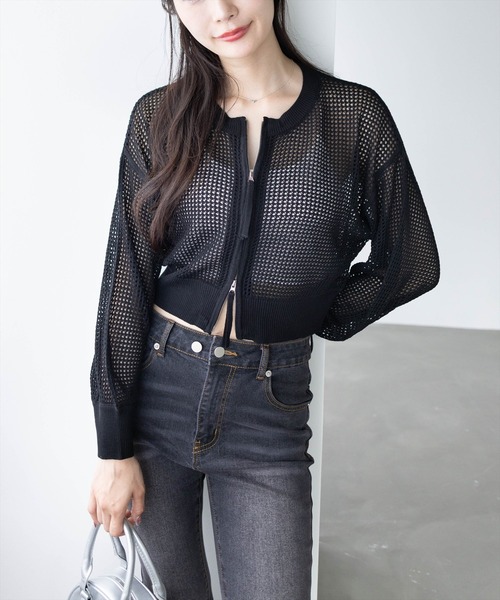 CLEAR BASIC（クリアベーシック）の「ダブルジップメッシュニットトップス［大人 カジュアル サマーニット］≪SS新作≫（ニット/セーター・レディース・ライトベージュ/ブラック/イエロー・F）」の6枚目の写真