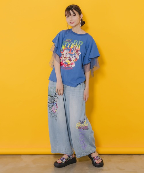 152664：ネコ×ロック柄 メッシュ切替Tシャツ（Tシャツ