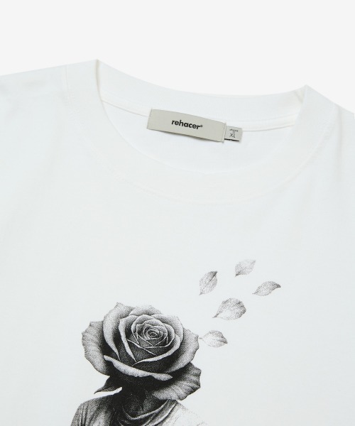 rehacer（レアセル）の「rehacer : Silent Bloom Relax Fit T-shirt / サイレントブルーム リラックス フィットTシャツ（Tシャツ/カットソー・メンズ・ホワイト/ブラック・LARGE/X-LARGE/SMALL/MEDIUM）」の4枚目の写真