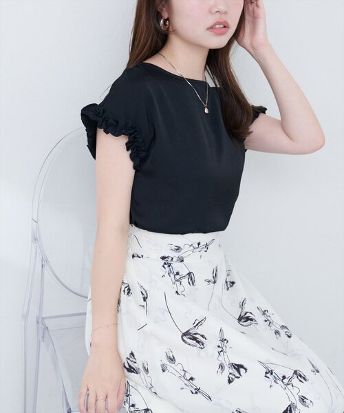 natural couture（ナチュラルクチュール）の「袖口フリルTブラウス（シャツ/ブラウス・レディース・イエロー/ブルー/アイボリー/ブラック・FREE）」の9枚目の写真