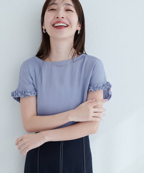 natural couture（ナチュラルクチュール）の「袖口フリルTブラウス（シャツ/ブラウス・レディース・イエロー/ブルー/アイボリー/ブラック・FREE）」の19枚目の写真