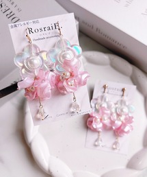 【RosraiE】クリアオーロラフラワー フリル ロング ピアス(MA)