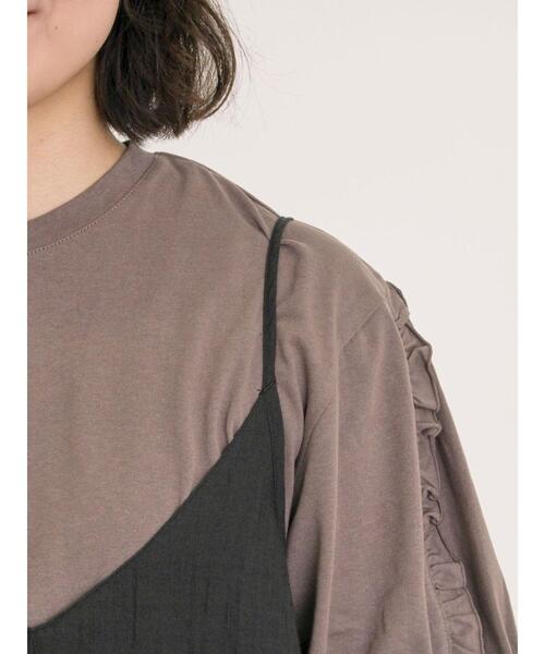 Samansa Mos2(サマンサ モスモス)の「袖タテフリルTシャツ(Tシャツ/カットソー・レディース・モカ/ブラック/オフホワイト・F)」の11枚目の写真