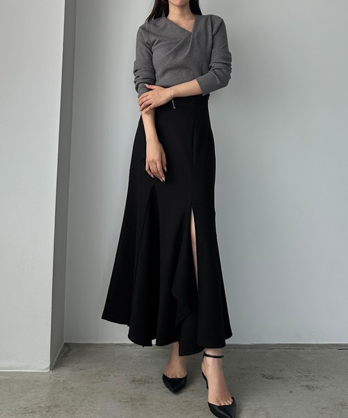 Louere（ルエレ）の「ウォームイレヘム深スリットハイウエストマーメイドスカート(裏地無し)（スカート・レディース・ダークグレー/ブラウン/ブラック・X-LARGE/LARGE/MEDIUM/SMALL）」の18枚目の写真