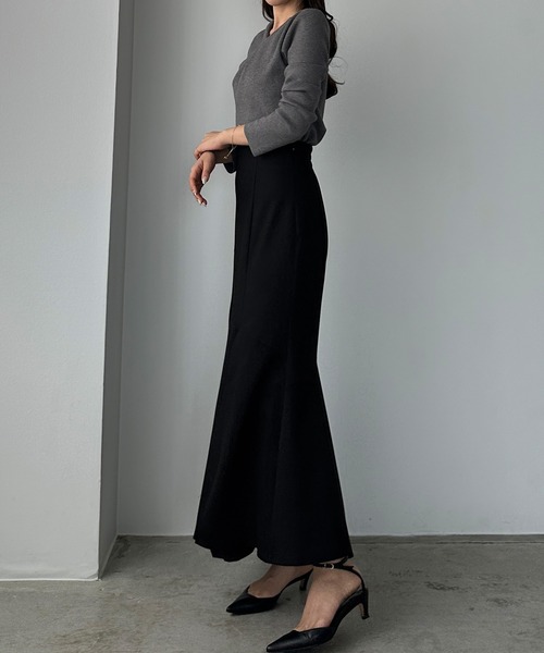 Louere（ルエレ）の「ウォームイレヘム深スリットハイウエストマーメイドスカート(裏地無し)（スカート・レディース・ダークグレー/ブラウン/ブラック・X-LARGE/LARGE/MEDIUM/SMALL）」の4枚目の写真