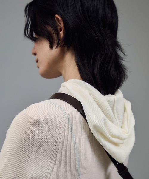 SALON adam et rope'(サロン アダム エ ロペ)の「ハイゲージリブニットフードプルオーバー / イージーケア(ニット/セーター・レディース・レッド/ダークブラウン/オフホワイト・FREE)」の11枚目の写真
