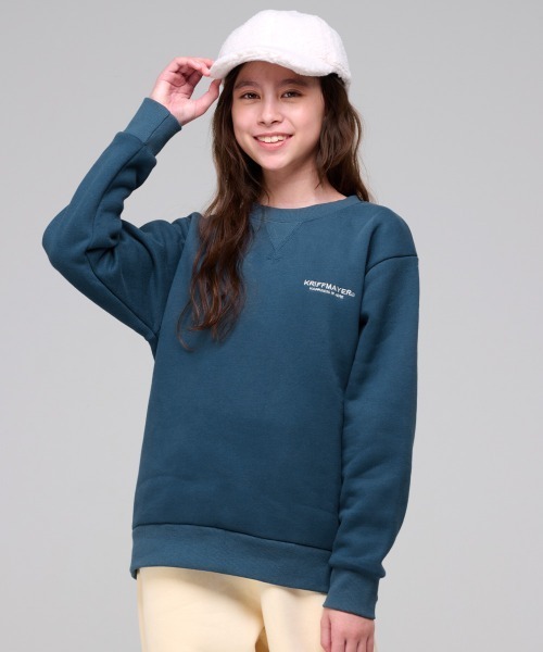 KRIFF MAYER Kid's Collection（クリフメイヤーキッズコレクション）の「【裏起毛】あたたか刺繍クルー（スウェット・キッズ・ネイビー/チャコール/イエロー/グレー/オフホワイト/サックスブルー・170/160/150/140/130/120）」の4枚目の写真