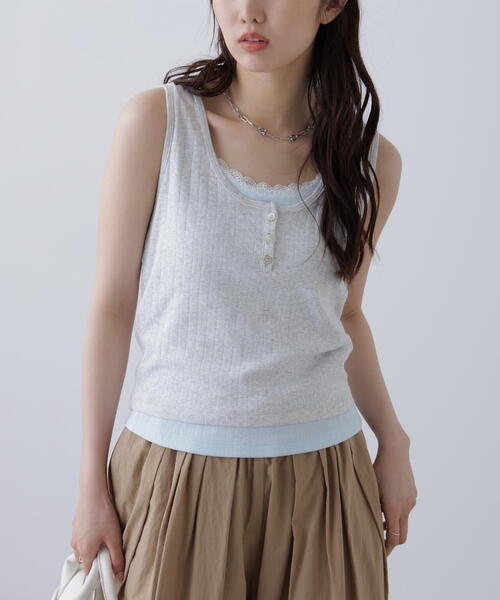 FREE'S MART（フリーズマート）の「針抜きテレコレイヤードタンクトップ（Tシャツ/カットソー・レディース・ホワイト/ネイビー/グレー・FREE）」の2枚目の写真