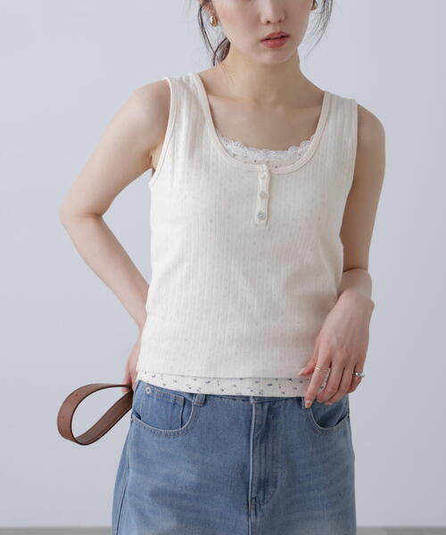 FREE'S MART（フリーズマート）の「針抜きテレコレイヤードタンクトップ（Tシャツ/カットソー・レディース・ホワイト/ネイビー/グレー・FREE）」の10枚目の写真