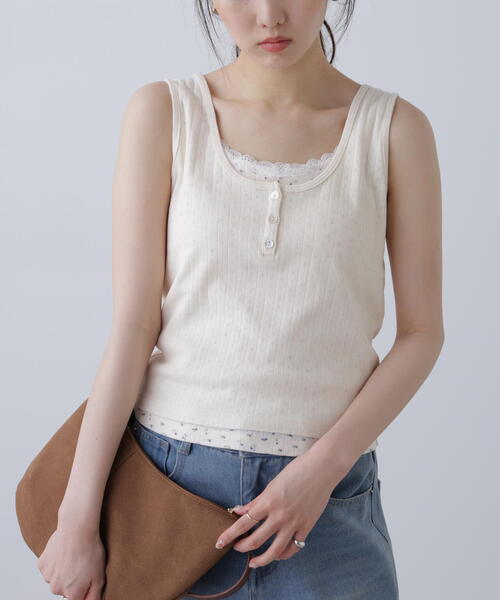 FREE'S MART（フリーズマート）の「針抜きテレコレイヤードタンクトップ（Tシャツ/カットソー・レディース・ホワイト/ネイビー/グレー・FREE）」の11枚目の写真